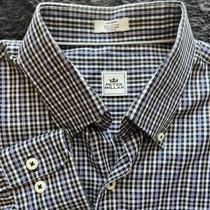 Peter Millar Shirt Men Medium Purple/Orange Plaid Cotton Long Sleeve Button-Down